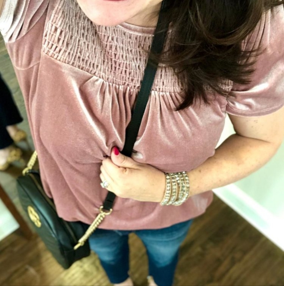 Gibson Blush Nude Velvet Blouse Medium